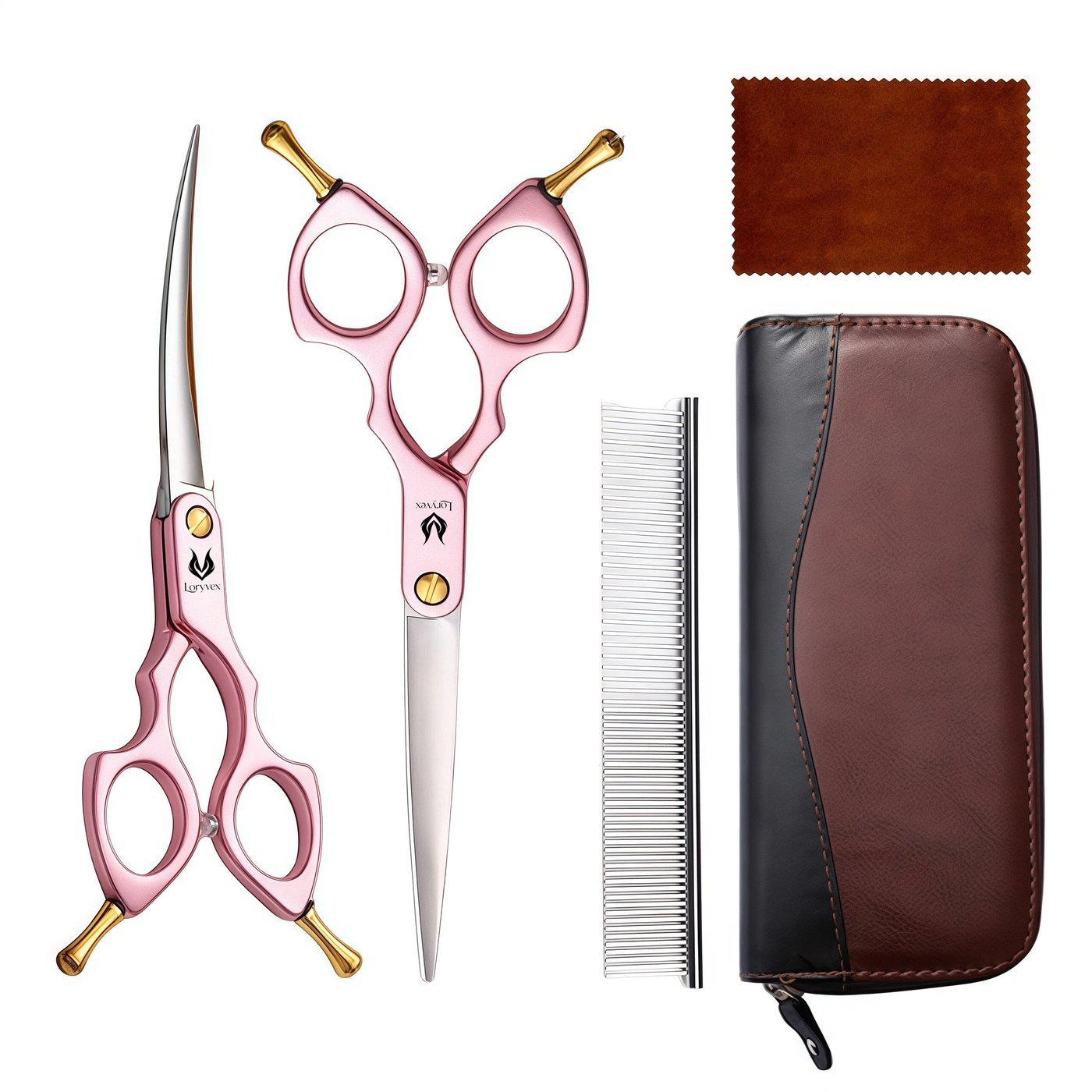 Pink Handle Curved Grooming Scissors