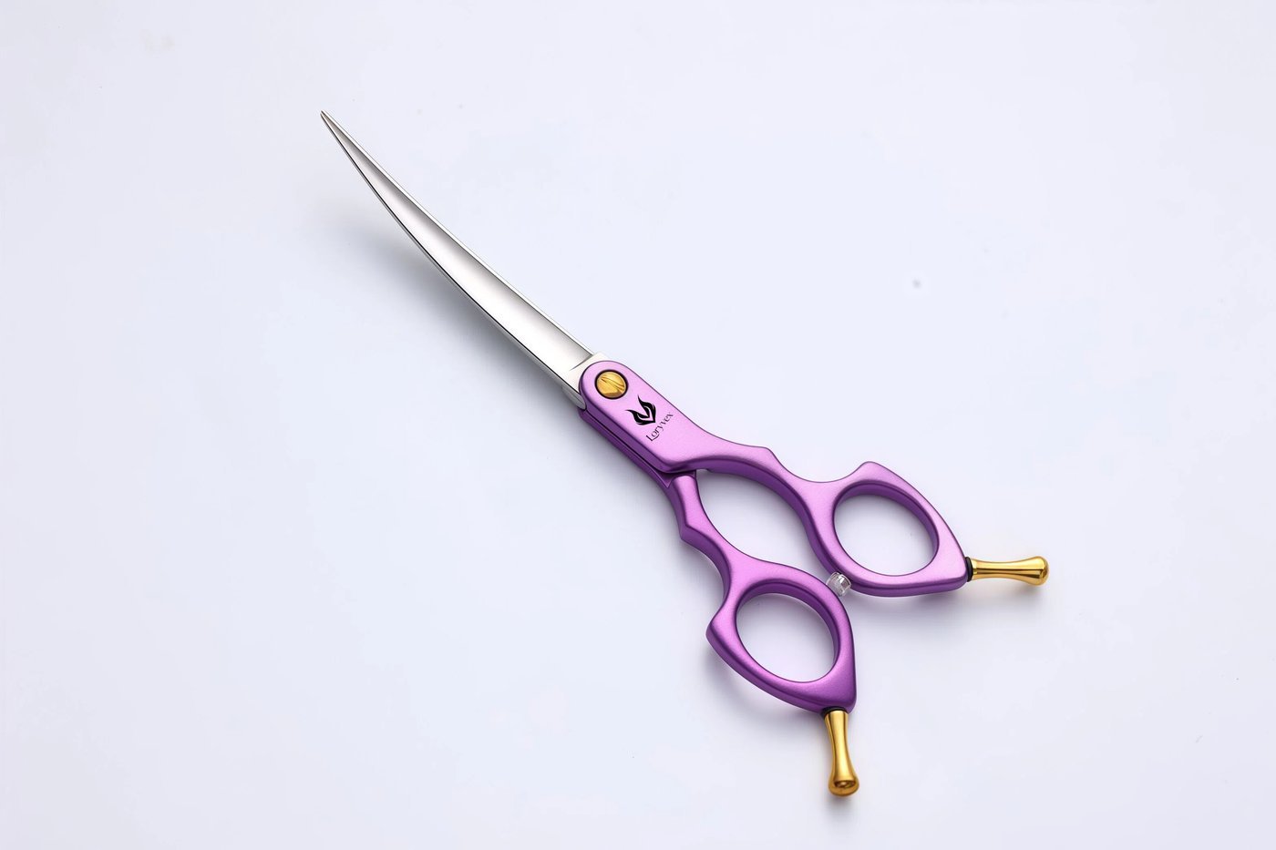 Purple Handle Curved Grooming Scissors — 2