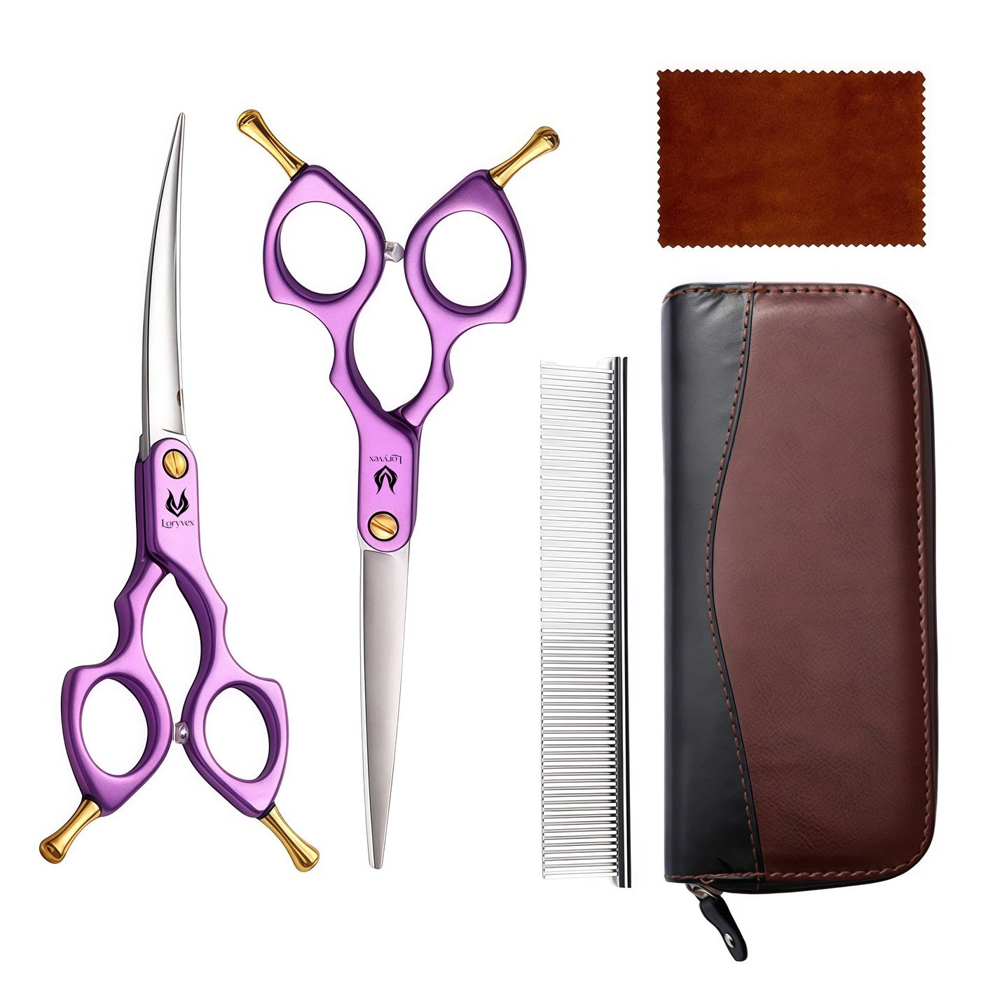 Purple Handle Curved Grooming Scissors
