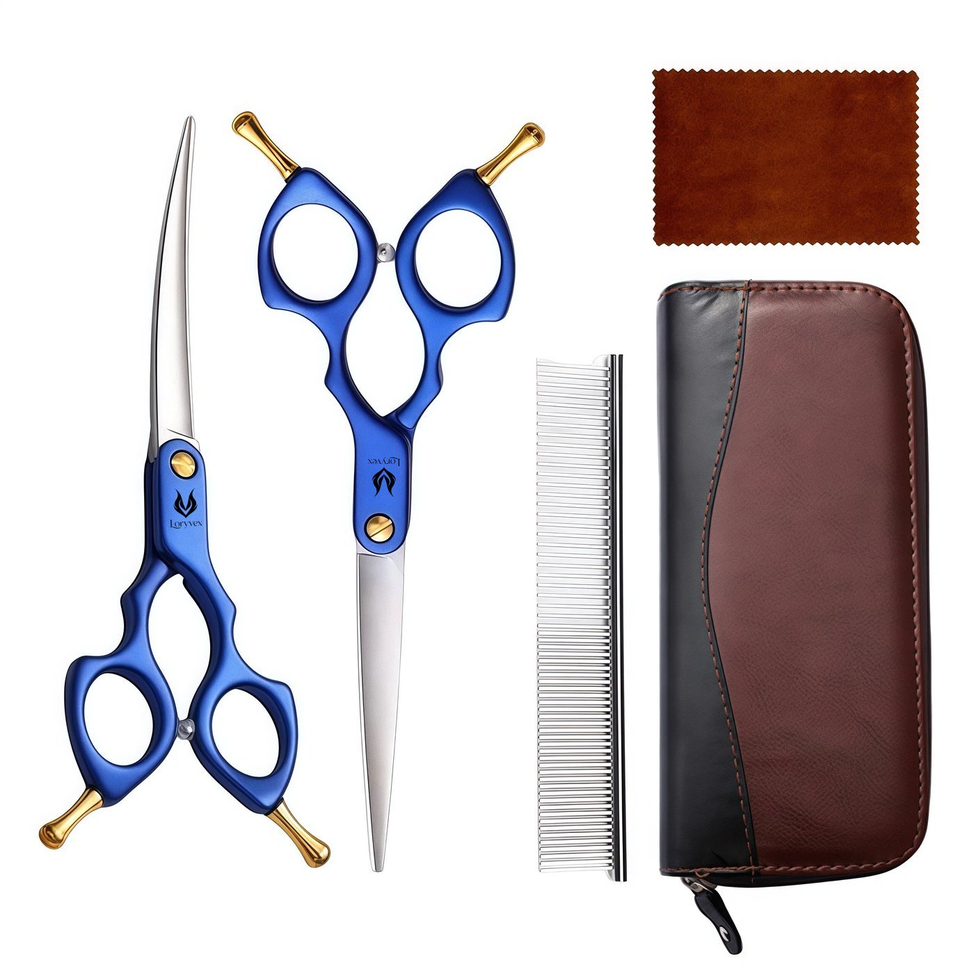 Blue Handle Curved Grooming Scissors