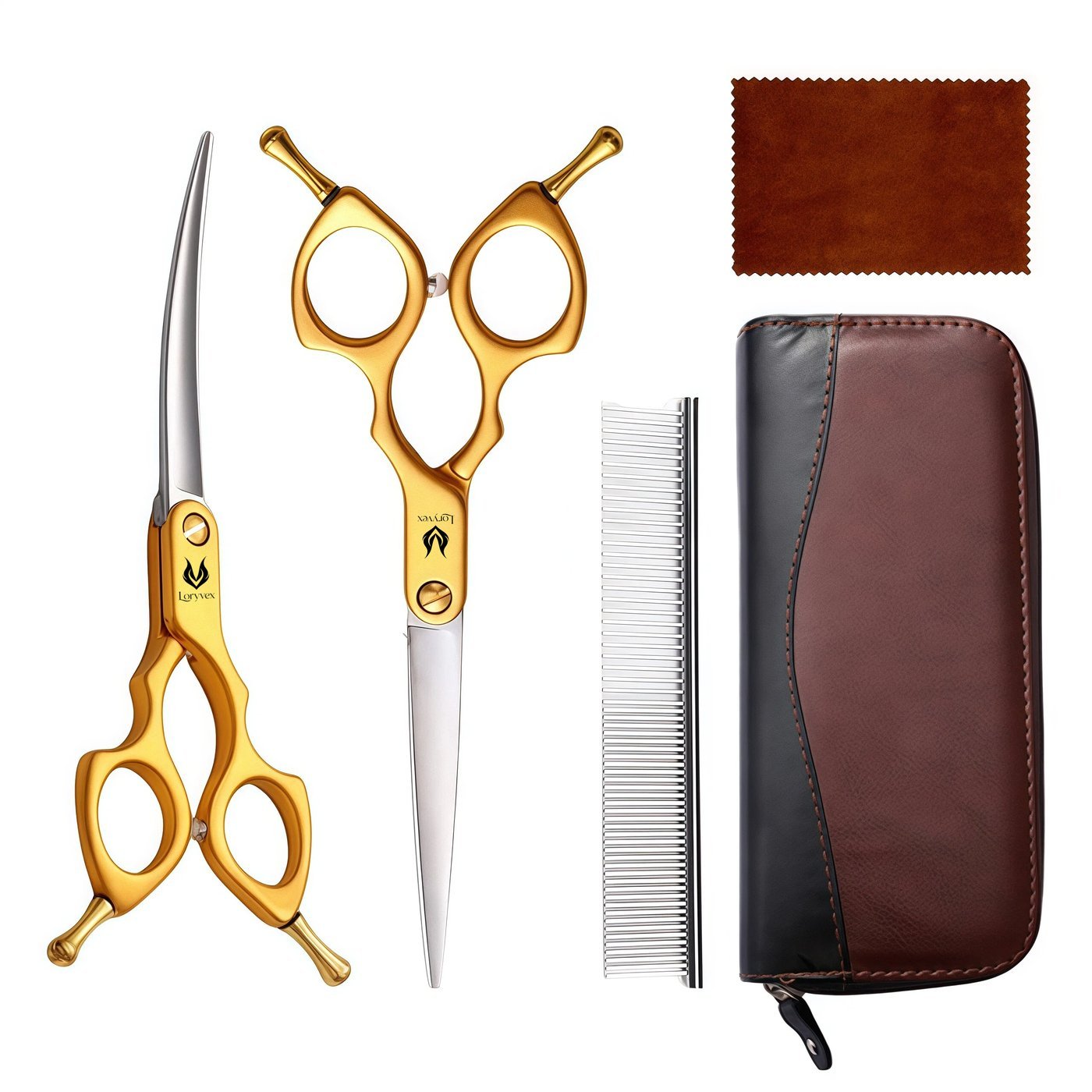 Gold Handle Curved Grooming Scissors