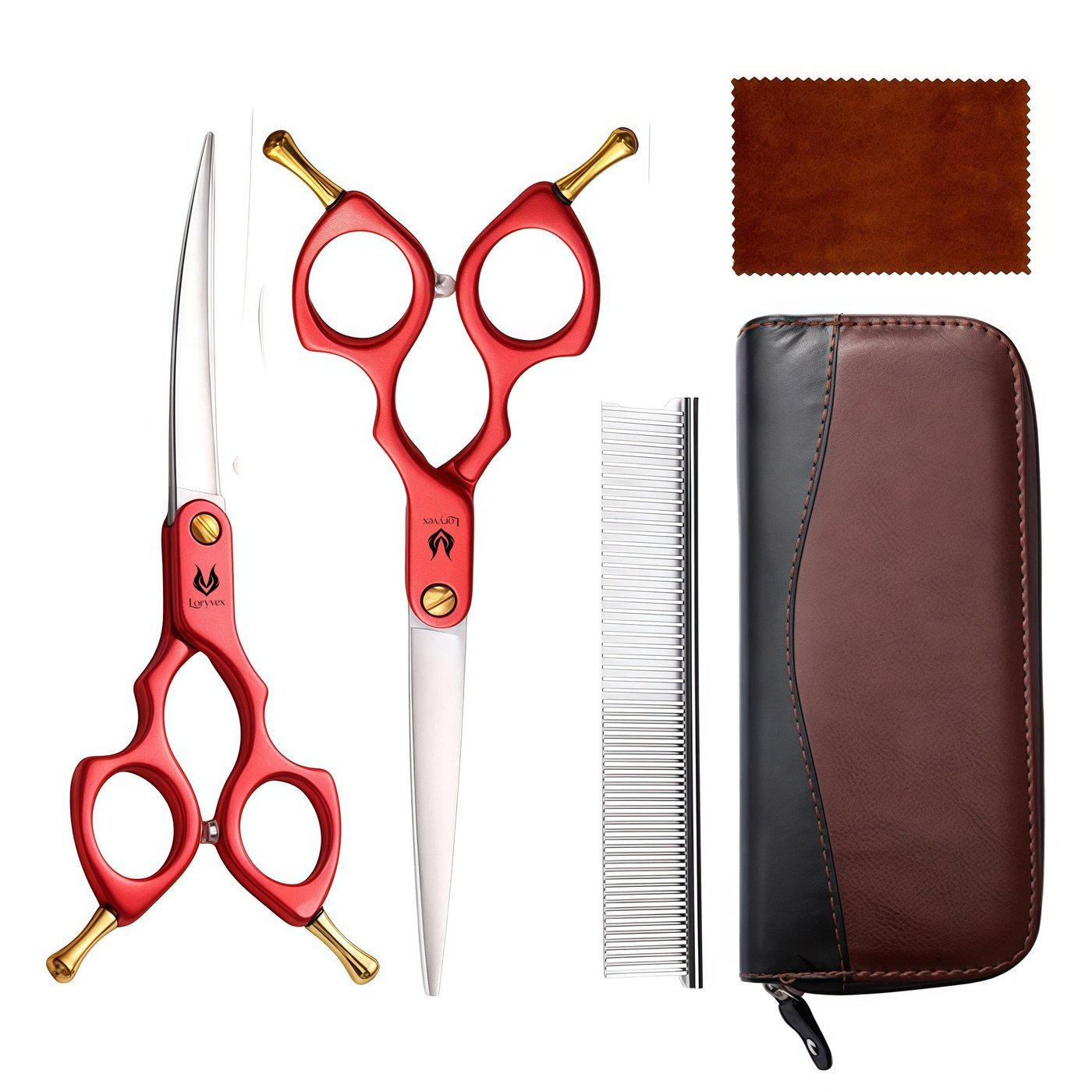 Red Handle Curved Grooming Scissors